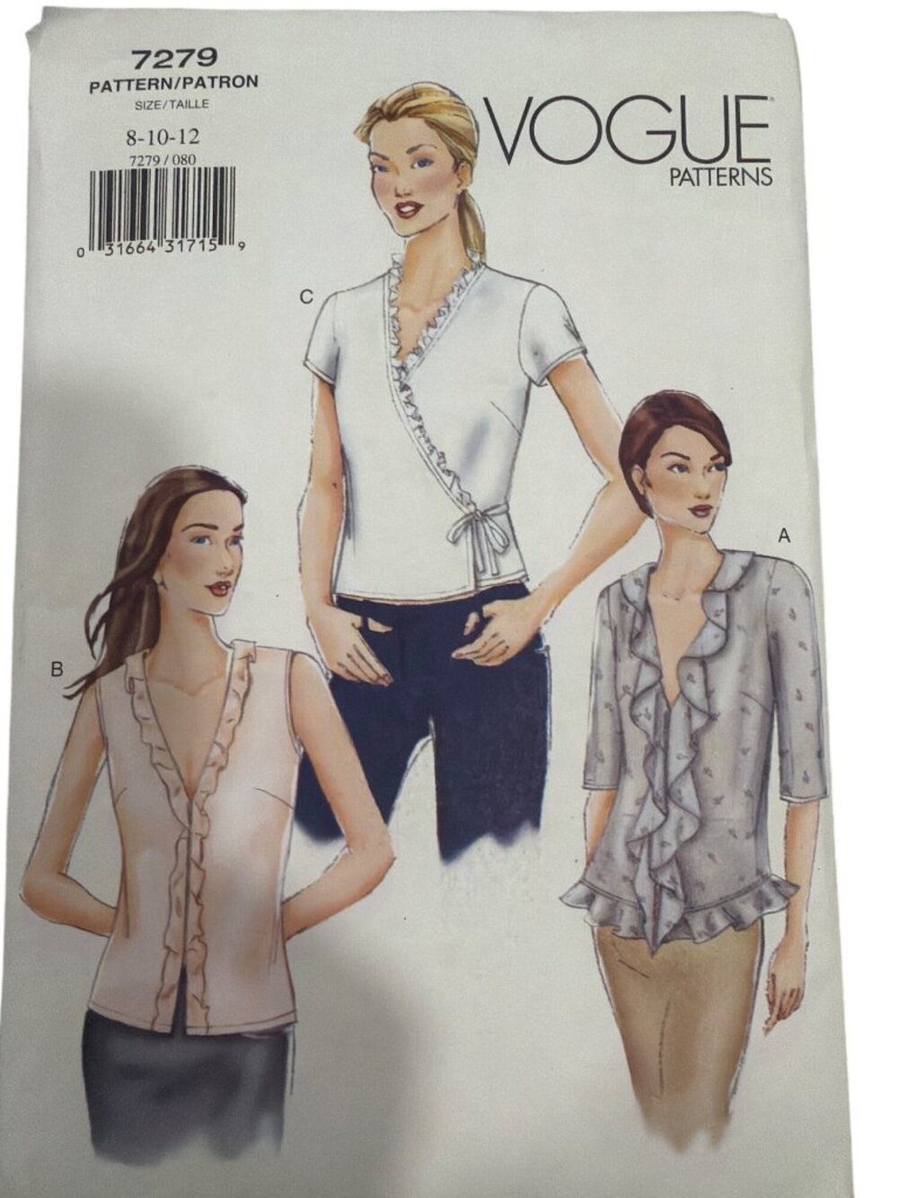 Vogue Patterns 7279 Misses Blouse Sewing Pattern Sizes 8-10-12 Three Styles Incl